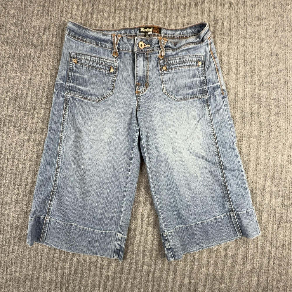 VTG Y2K Rewind Shorts Womans 11 Blue Denim Bermuda Cuffed Relaxed Fit 5 Pocket